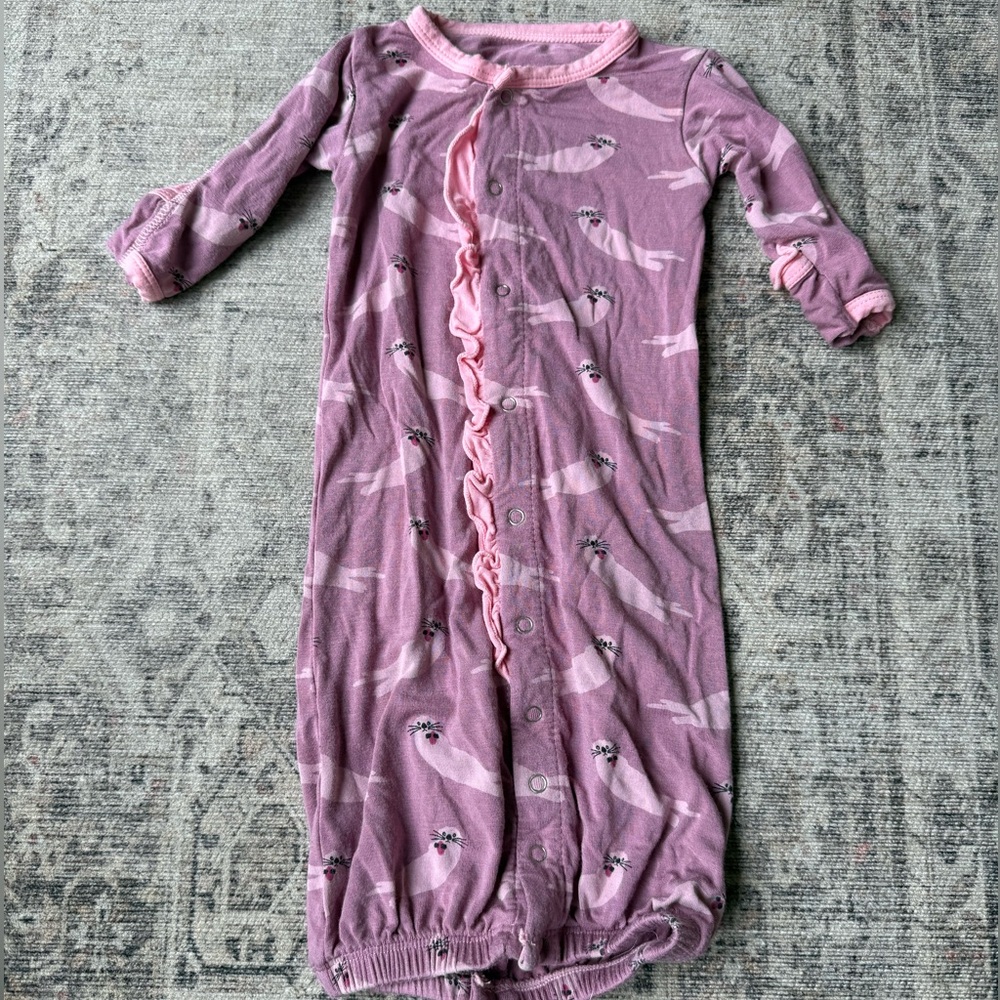 Kickee Pants Purple Otter Gown Romper Convertible NB